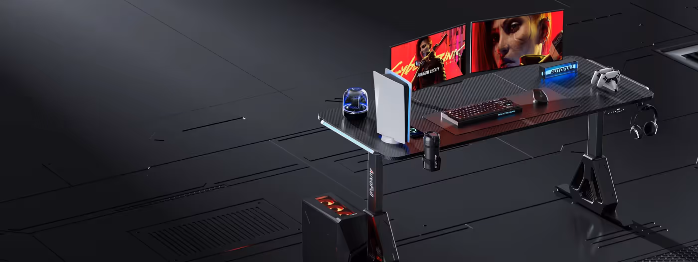 AutoFull A4 Pro gaming desk hero shot showing its sleek design and lifting capabilities