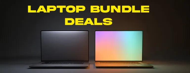 A laptop on a desk with a padded sleeve, wireless mouse and USB-C hub laid out beside it