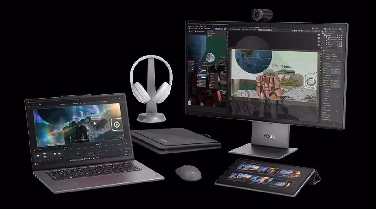 Yoga Ecosystem accessories and laptop working together seamlessly