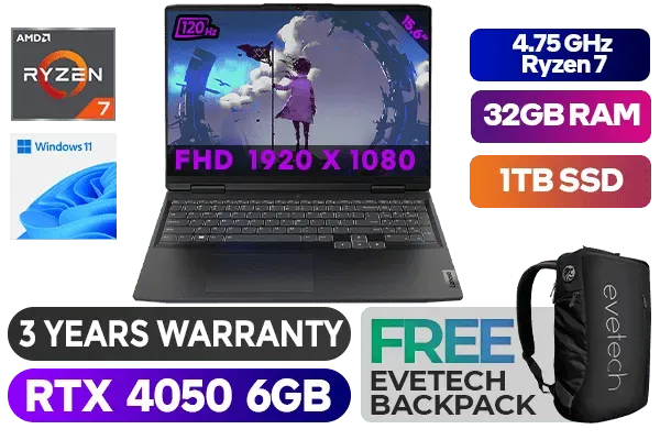 Lenovo IdeaPad Gaming 3 15ARH7 Ryzen 7 RTX 4050 Laptop With 32GB RAM & 1TB SSD - image 1 Lenovo IdeaPad Gaming 3 15ARH7 Ryzen 7 RTX 4050 Laptop With 32GB RAM & 1TB SSD - image 1