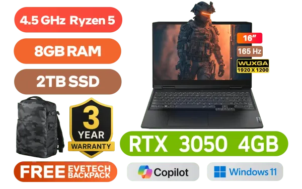 Lenovo IdeaPad Gaming 3 16ARH7 Ryzen 5 RTX 3050 Laptop With 2TB SSD - image 1 Lenovo IdeaPad Gaming 3 16ARH7 Ryzen 5 RTX 3050 Laptop With 2TB SSD - image 1