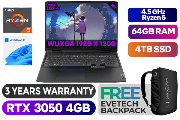 Lenovo IdeaPad Gaming 16ARH7 Ryzen 5, RTX 3050, 64GB RAM, 4TB