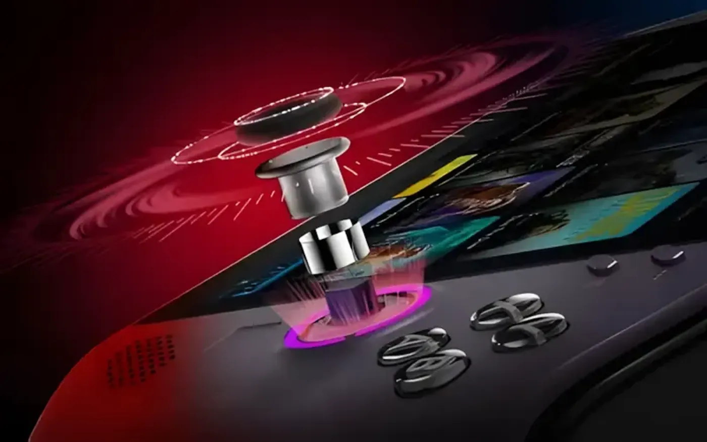Close-up of the detachable LEGION TRUESTRIKE controllers on the handheld device