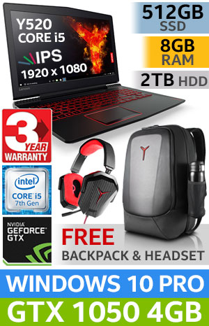 Lenovo Legion Y520 Core i5 GTX 1050 Gaming Laptop With 512GB SSD