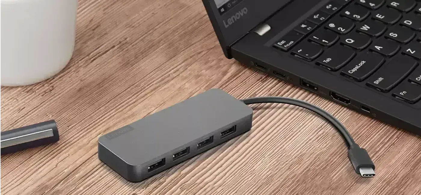 Four USB-A ports along the body of the Lenovo USB-C hub