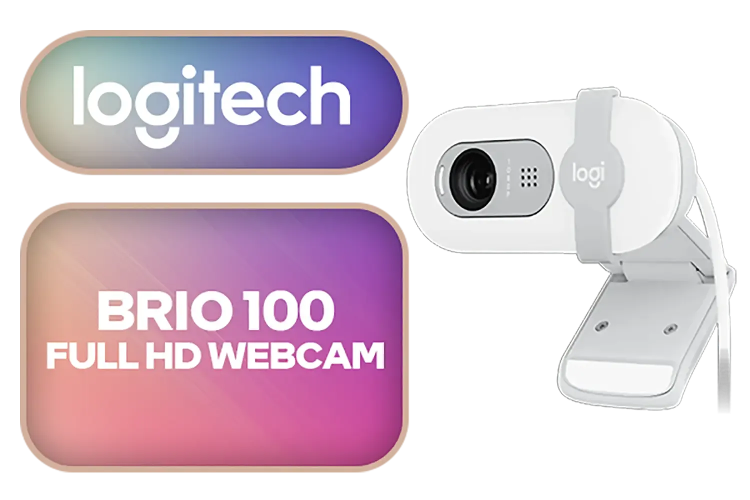 Logitech Brio 100 Full HD Webcam - Off-White / for Meetings and Streaming, Auto-Light Balance, Built-in Mic, Privacy Shutter, USB-A, for Microsoft Teams, Google Meet, Zoom and More / 960-001617