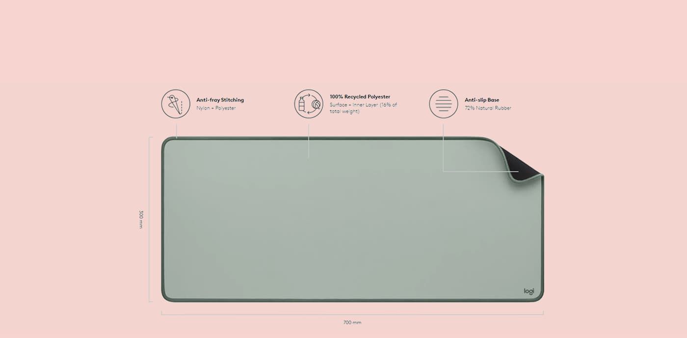 Logitech Desk Mat lying flat across the full width of a desk