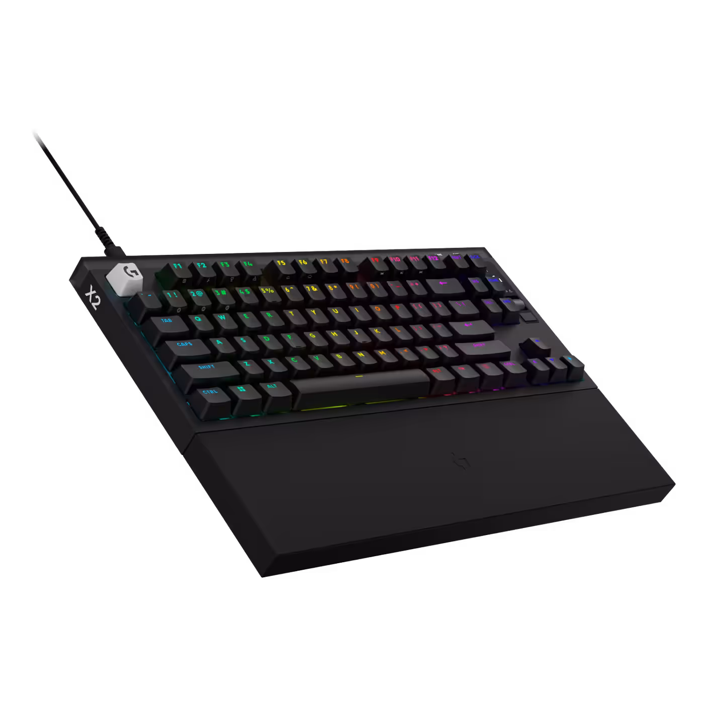 PRO X2 RAPID in black, angled, with per-key lighting