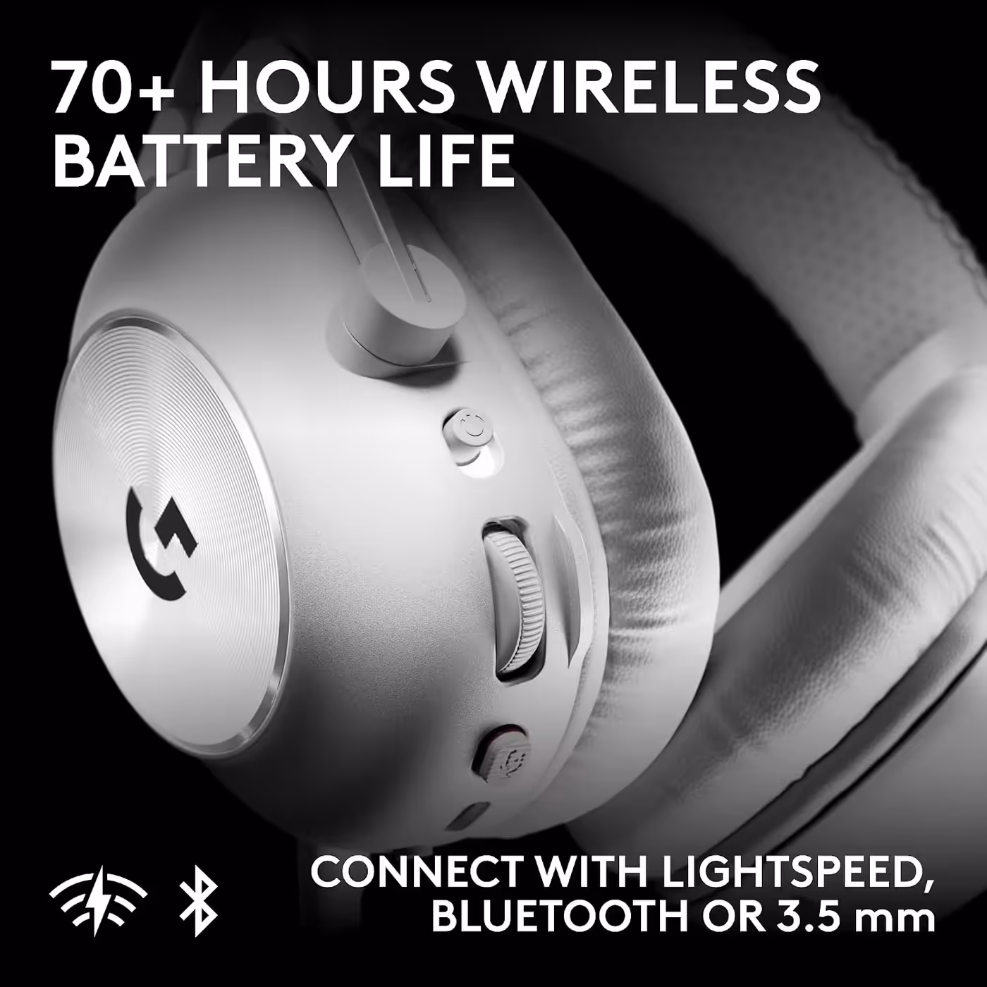 PRO X3 LIGHTSPEED 70+ hours wireless battery life, LIGHTSPEED, Bluetooth or 3.5mm
