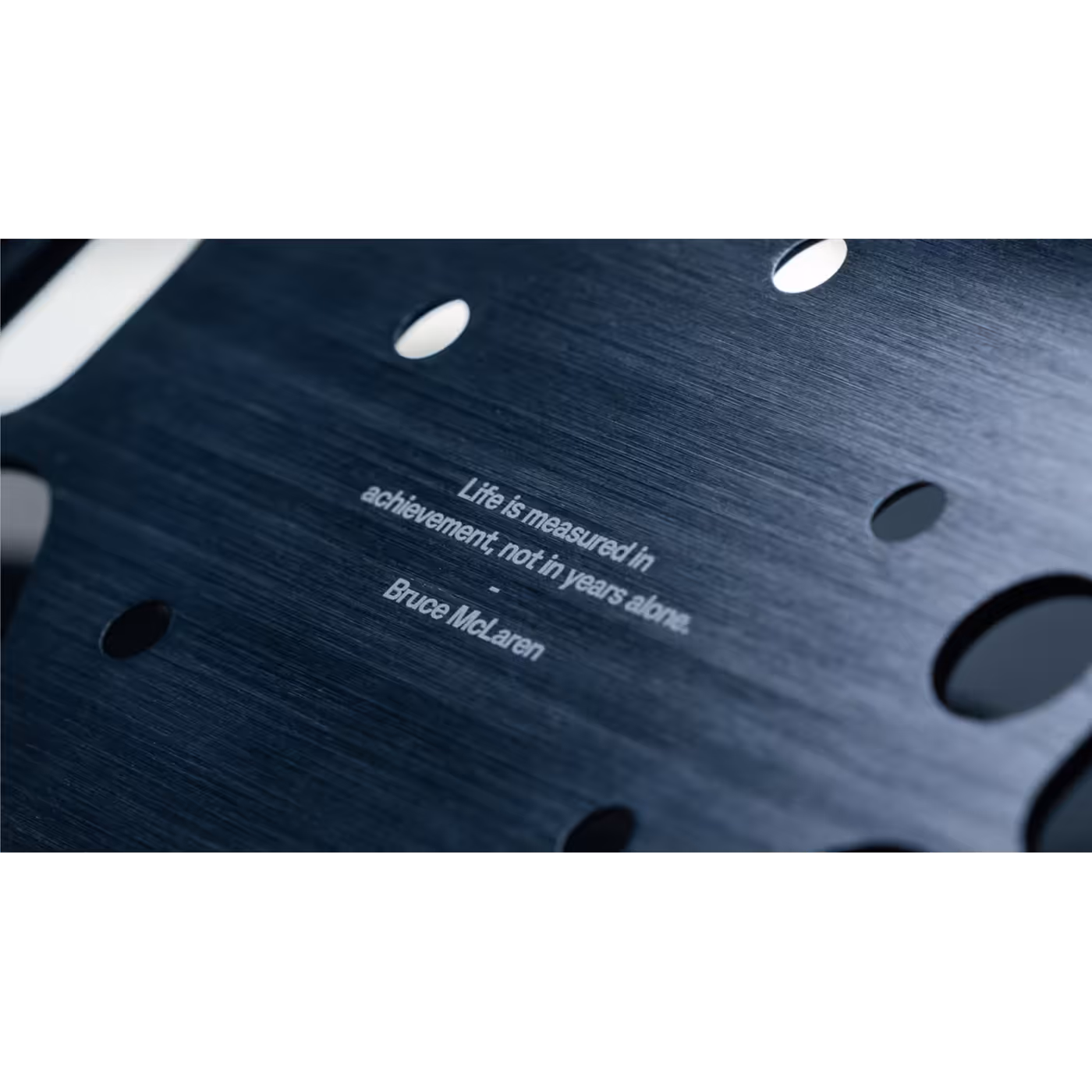 Bruce McLaren quote on the back of the wheel