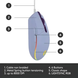 Logitech G102 Lightsync RGB Gaming Mouse - Lilac | Precision & Style - image 7