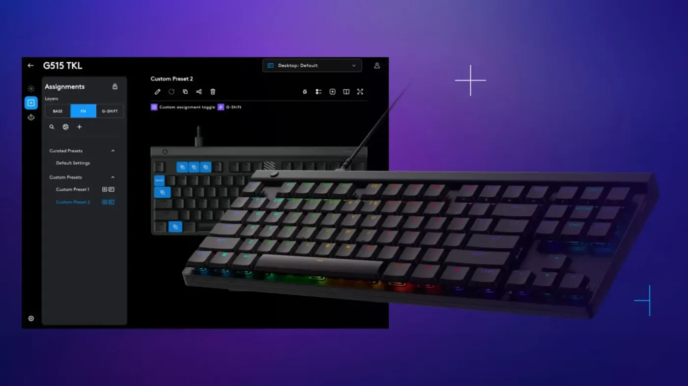 Logitech G HUB software customising key assignments on the G515 TKL