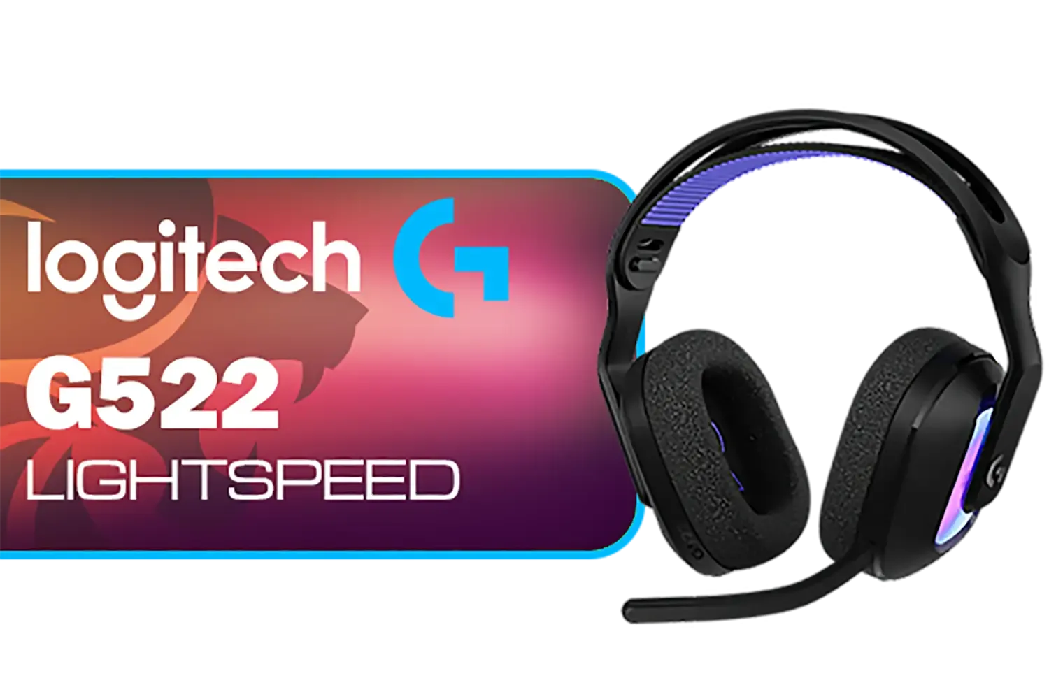 Logitech G522 Lightspeed Wireless RGB Gaming Headset - Black / RGB lighting with 16.8M colors / PRO-G drivers / Switch between wireless, Bluetooth, or wired / Up to 60-Hour Battery / Tune audio and voice with G HUB / 981-001544