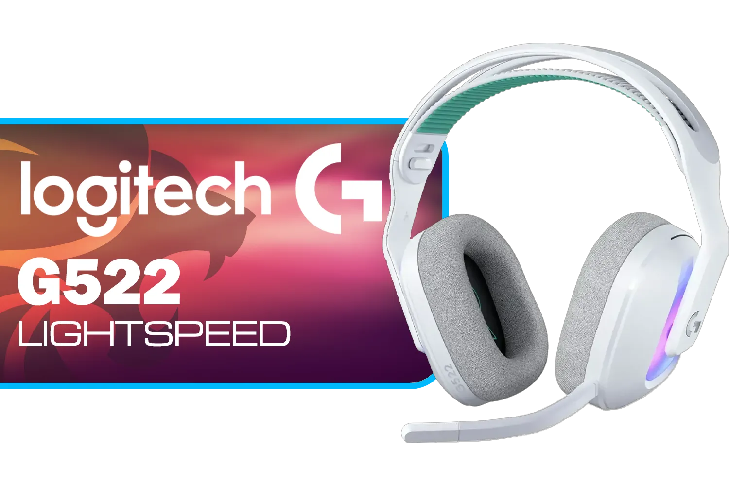 Logitech G522 Lightspeed Wireless RGB Gaming Headset - White / RGB lighting with 16.8M colors / PRO-G drivers / Switch between wireless, Bluetooth, or wired / Up to 60-Hour Battery / Tune audio and voice with G HUB / 981-001550