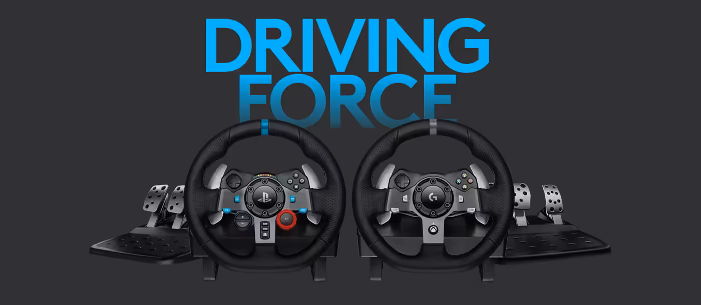 Logitech G29 Driving Force Racing Wheel with its pedal unit alongside