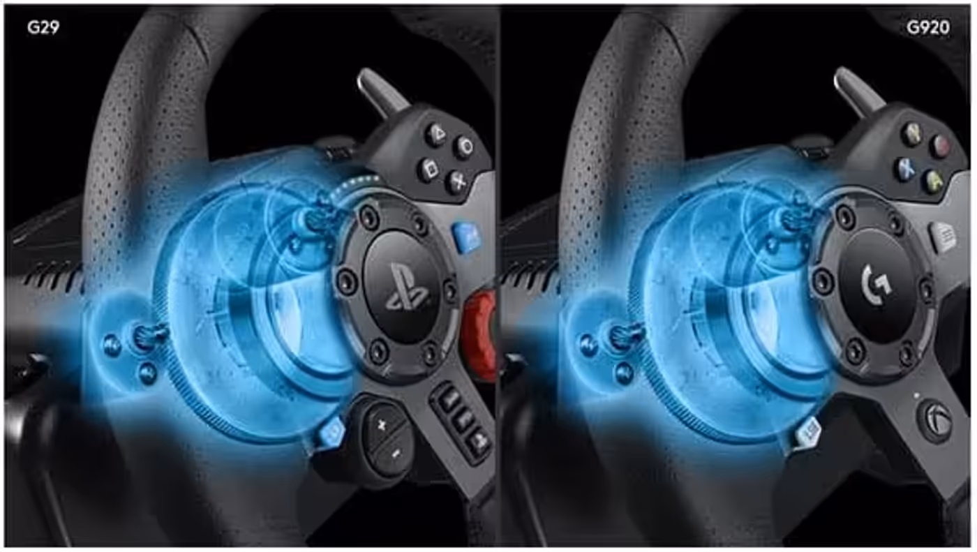 Stainless steel paddle shifters mounted behind the Logitech G920 wheel