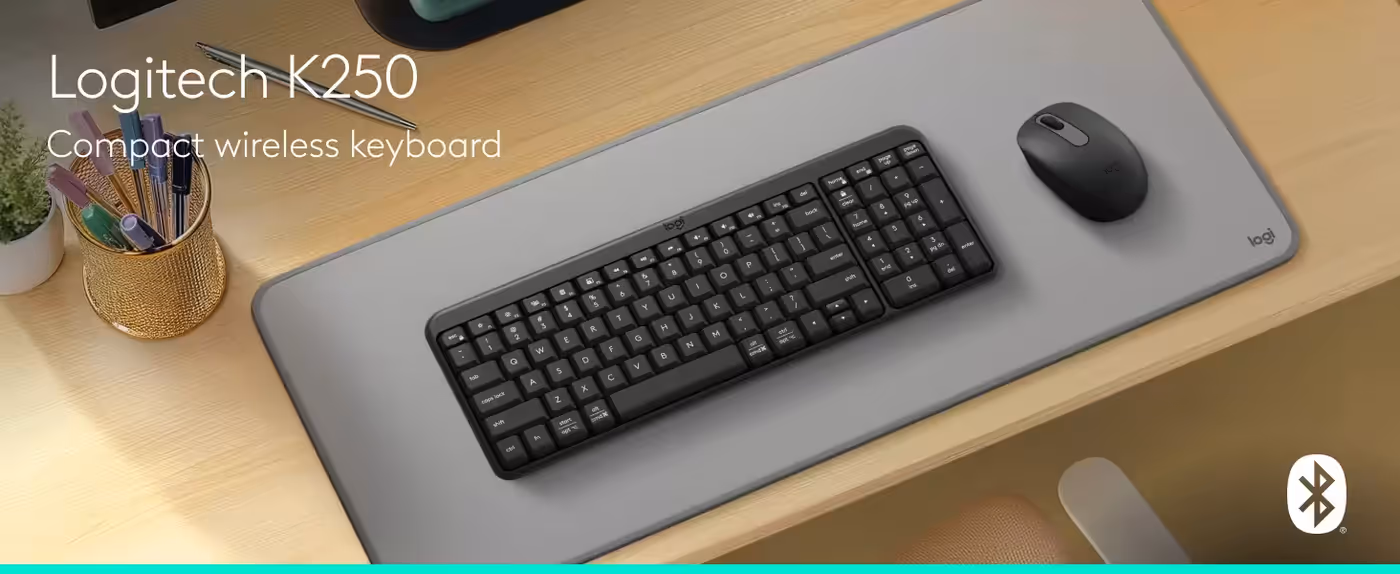 Logitech K250 Compact Bluetooth Wireless Keyboard desktop view