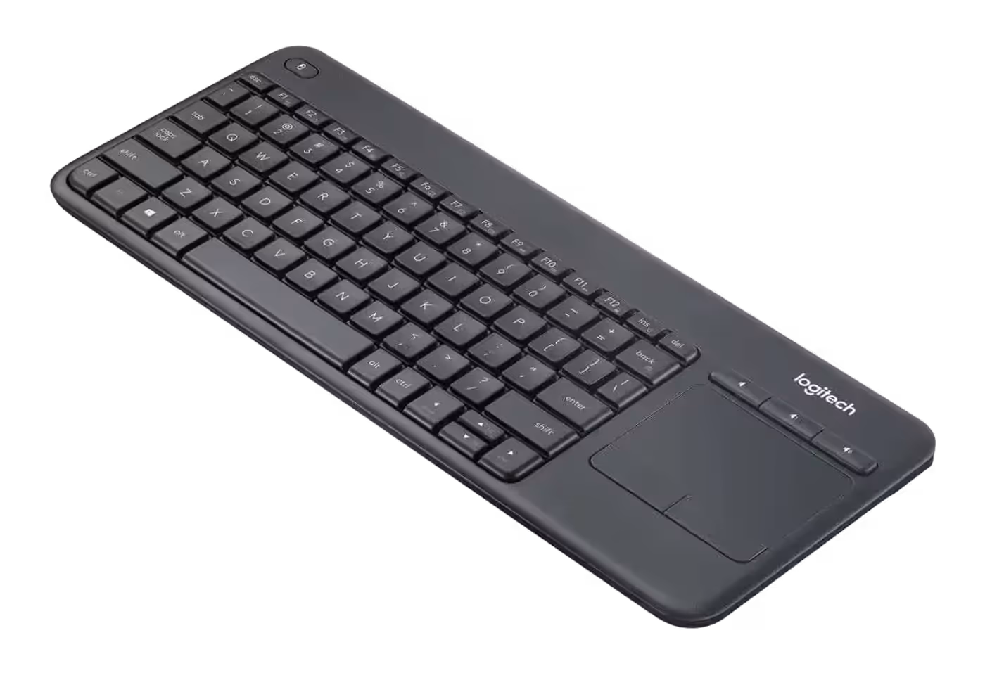 Logitech K400 PLUS keyboard shown with its USB Unifying receiver