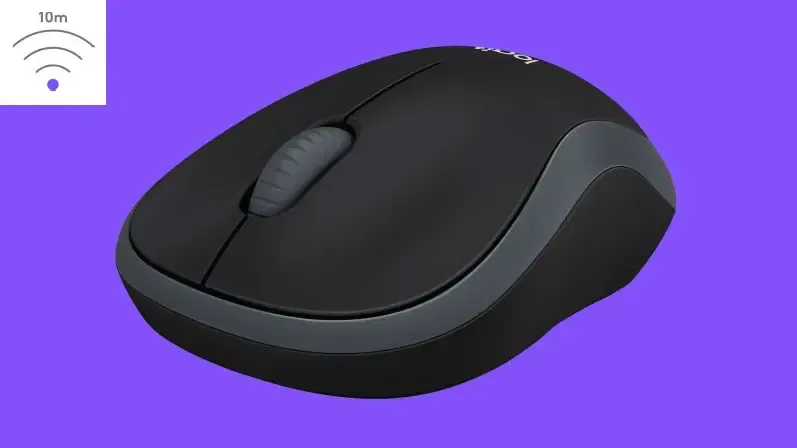 Logitech M185 Wireless Mouse showcasing plug and play feature