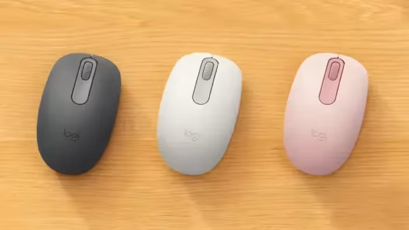 Close view of the moulded plastic surface and finish of the Logitech M196