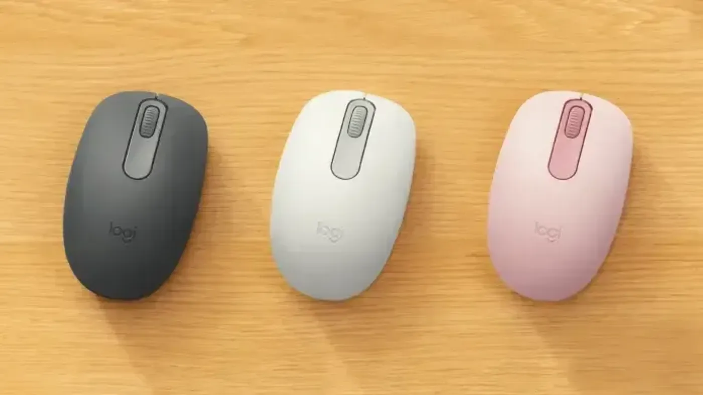 Close view of the moulded plastic surface and finish of the Logitech M196