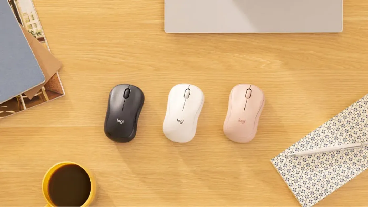 Logitech M240 Silent mouse highlighting SilentTouch Technology for reduced noise
