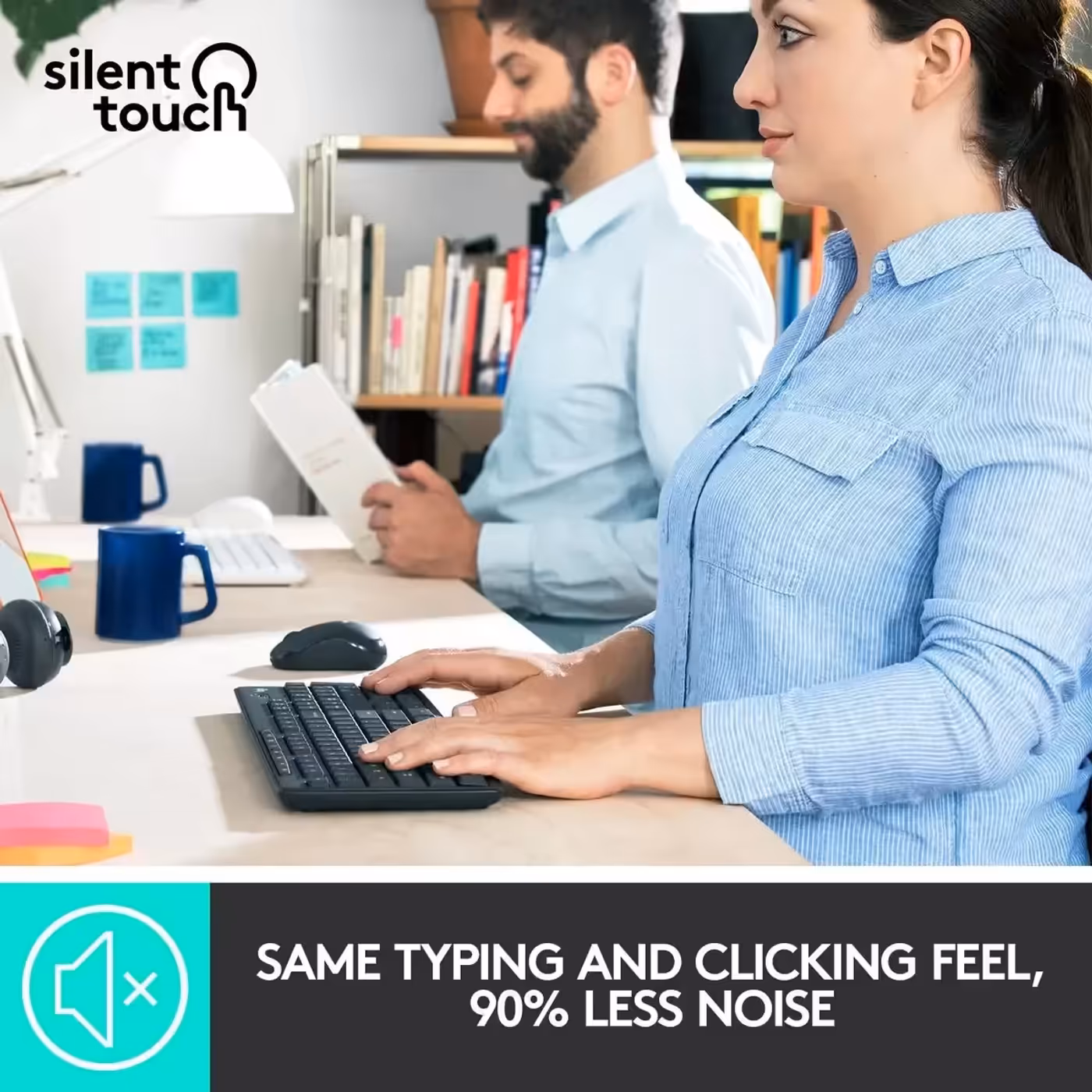 Logitech wireless combo highlighting extended battery life for mouse and keyboard