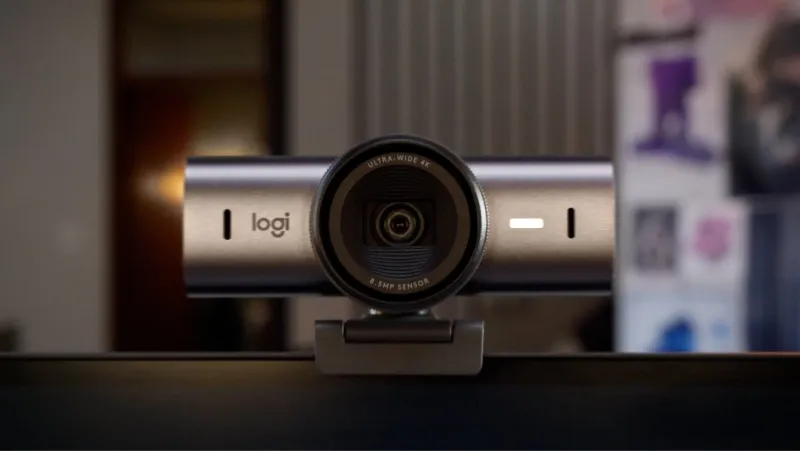 Logitech MX Brio UHD 4K webcam displaying advanced sensor technology