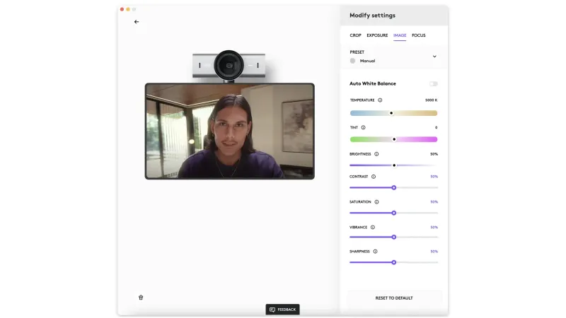 Software interface and webcam illustrating advanced video customization controls