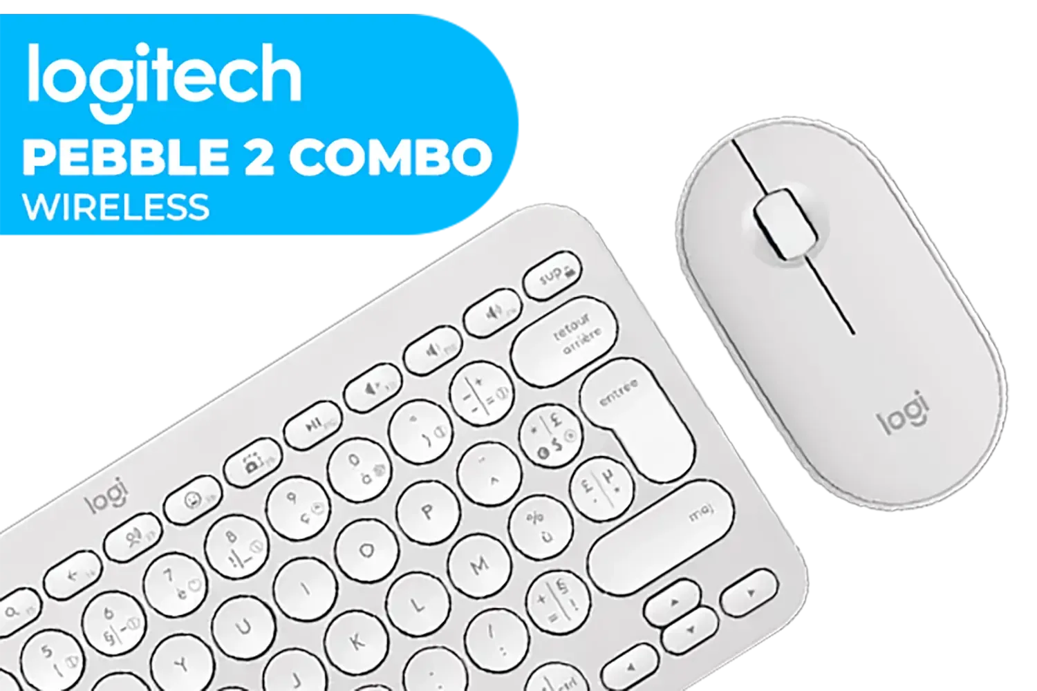 Logitech Pebble 2 Wireless Combo  - Tonal White / Slim Keyboard / Multi-device Bluetooth / Keyboard and mouse / Customizable keys and button / Up to 10m / 920-012240