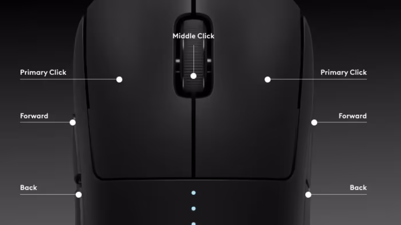 Customisable programmable buttons on the Logitech G PRO 2 LIGHTSPEED gaming mouse