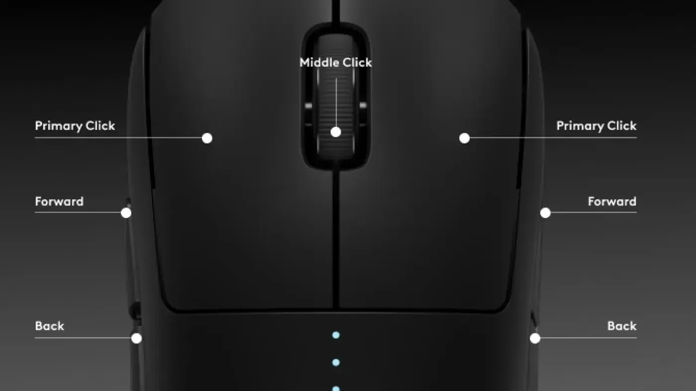 Programmable button configuration on the Logitech G PRO 2 LIGHTSPEED gaming mouse