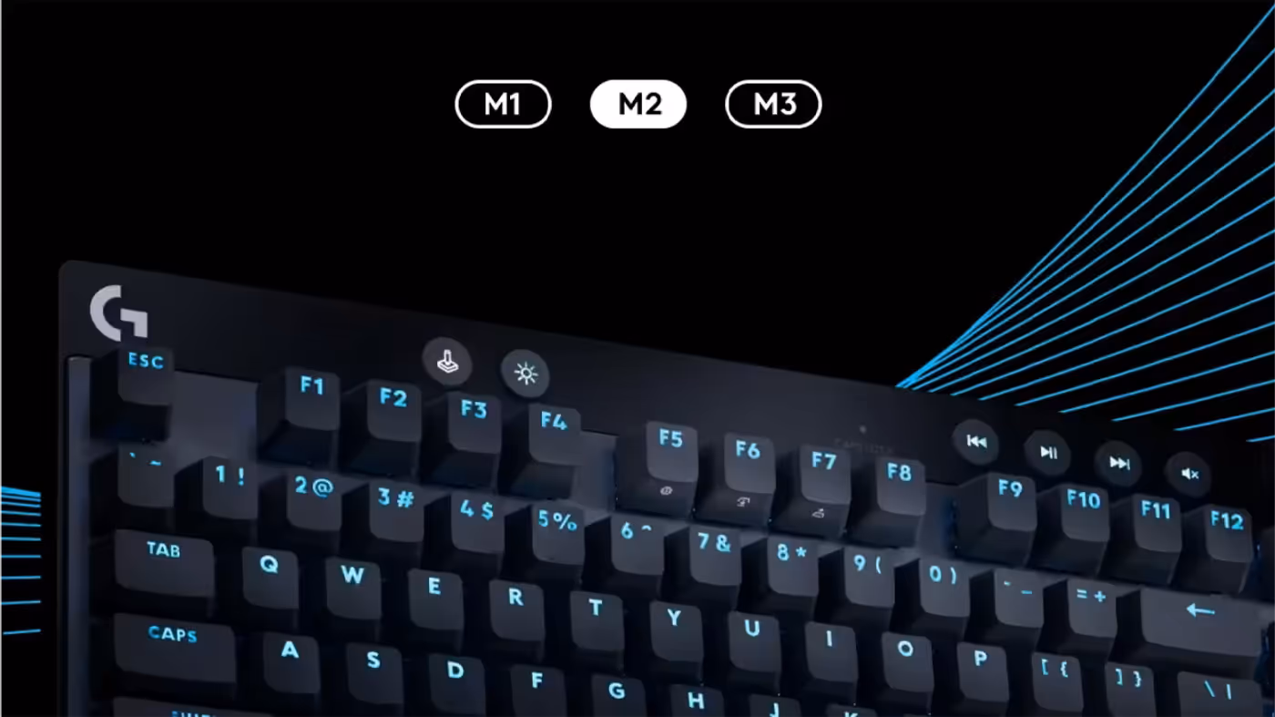 Logitech PRO X TKL RAPID keyboard with onboard memory profiles and LIGHTSYNC RGB lighting active