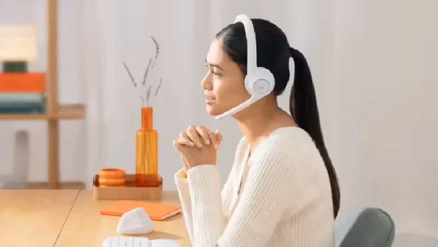 Logitech Zone 300 Wireless Headset showing dynamic speaker drivers