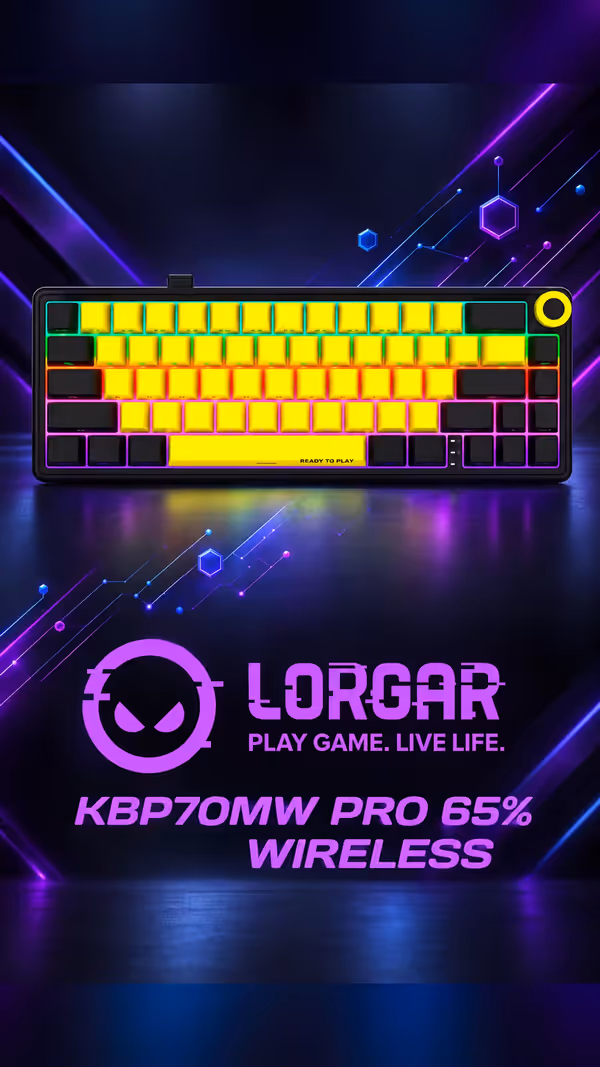 LORGAR KBP70MW Pro 65% Wireless Mechanical Gaming Keyboard - Black/Yellow
