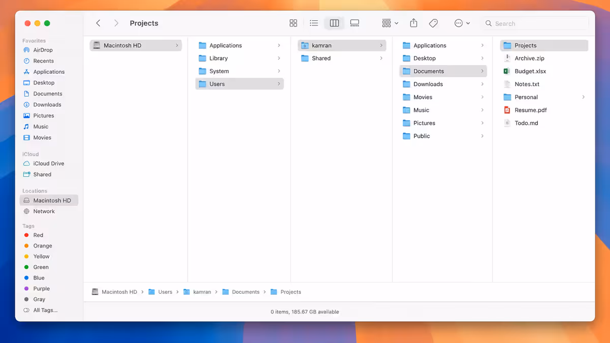 Finder column view