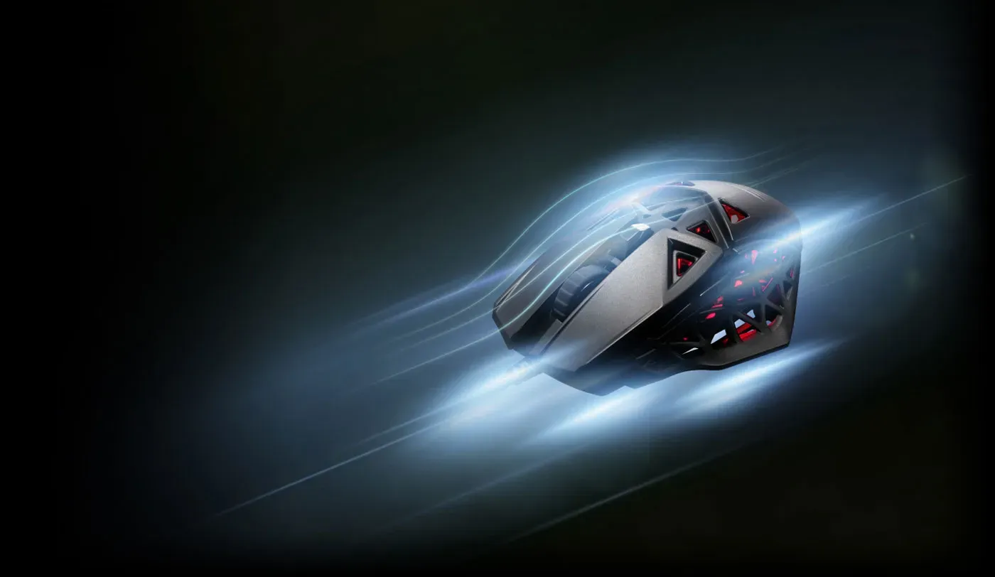 Mad Catz M.O.J.O. M1 gaming mouse showcasing its ultra-lightweight design and precision