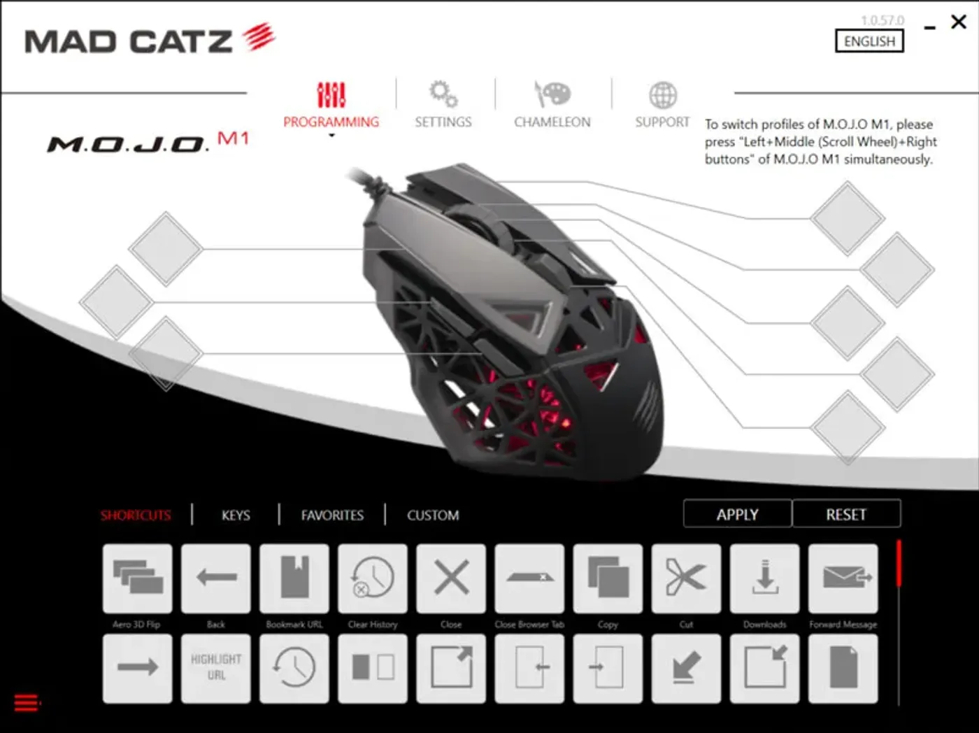 Customization software interface displayed alongside the M.O.J.O. M1 mouse