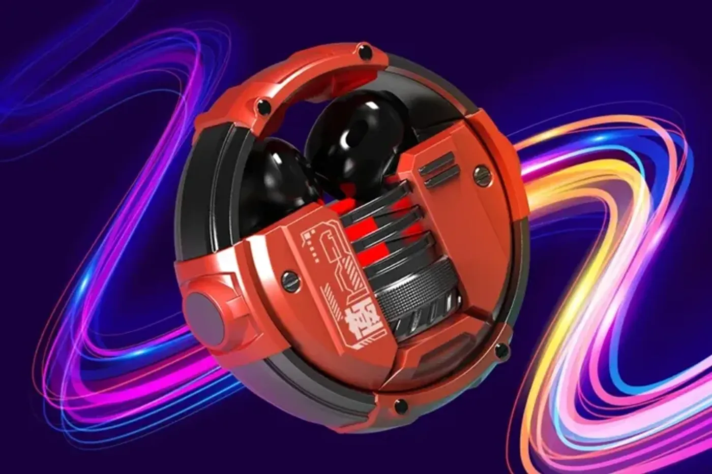 Stylish metallic earbuds featuring integrated dynamic RGB lighting effects