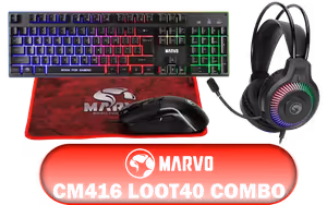 MARVO CM416 LOOT40 4 IN 1 Gaming Combo / Supports up to 3200 DPI / Mousepad / 3 Colors Backlight / RGB Headset (1x 3.5mm Mic Audio Jack, 1x 3.5mm Speakers Audio Jack, 1x USB-A Connector for RGB) - Image 1