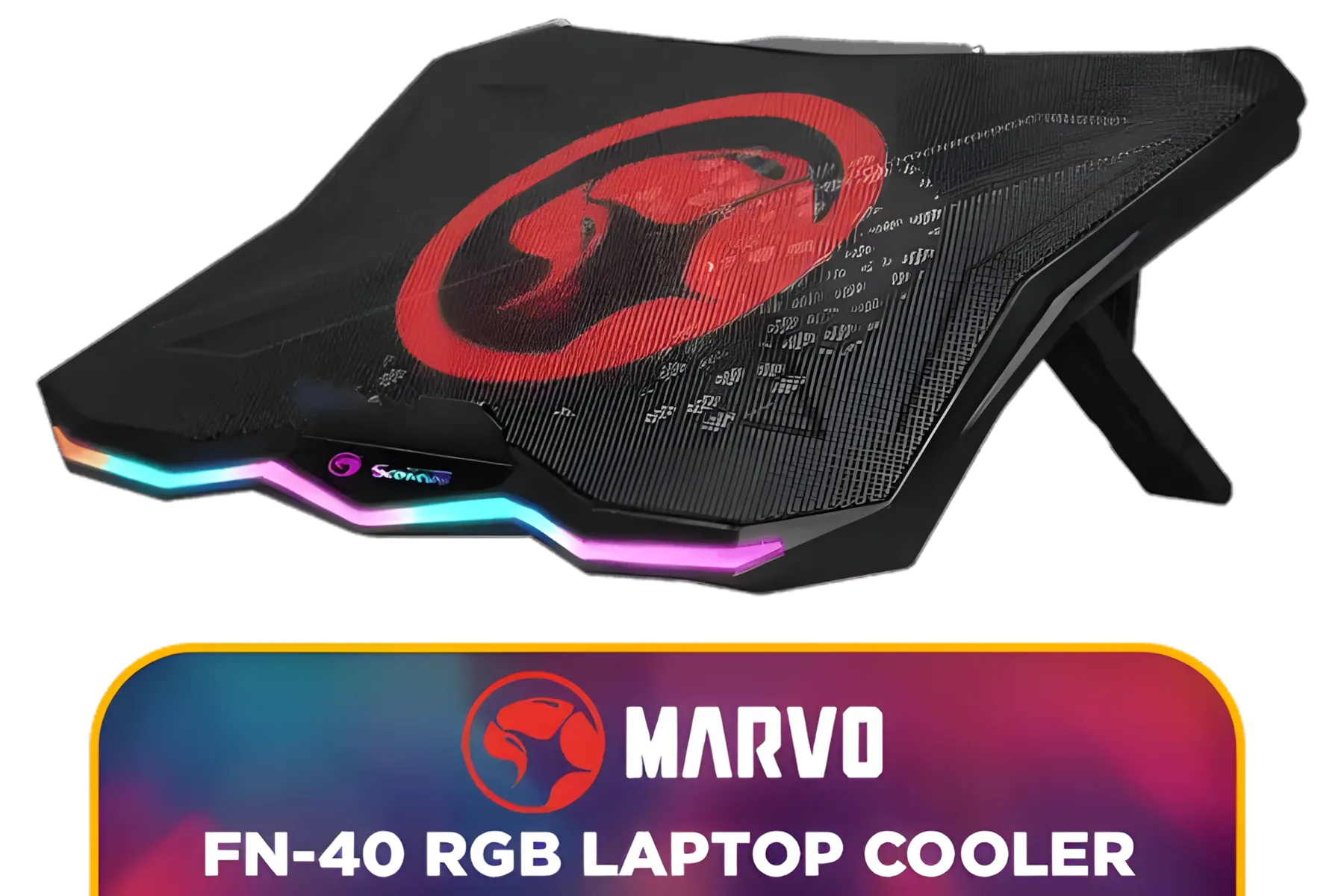 MARVO FN-40 RGB Laptop Cooler Cooling Pad  / Supports Up To 17" Laptop / Cool RGB Backlight / 180mm Single-Fan Design / Adjustable Stand Angle / 2-Port USB Hub / FN-40