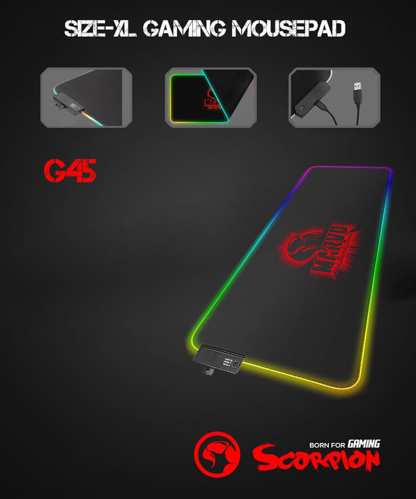 Close view of the soft microfiber surface texture on the MARVO G45 mousepad