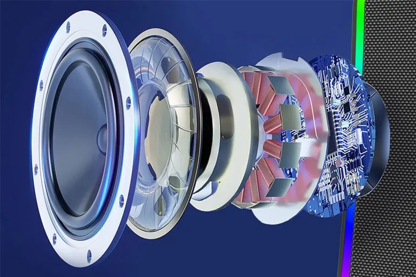 Close up view of the MARVO Havoc 20 gaming speakers featuring 2-inch drive units