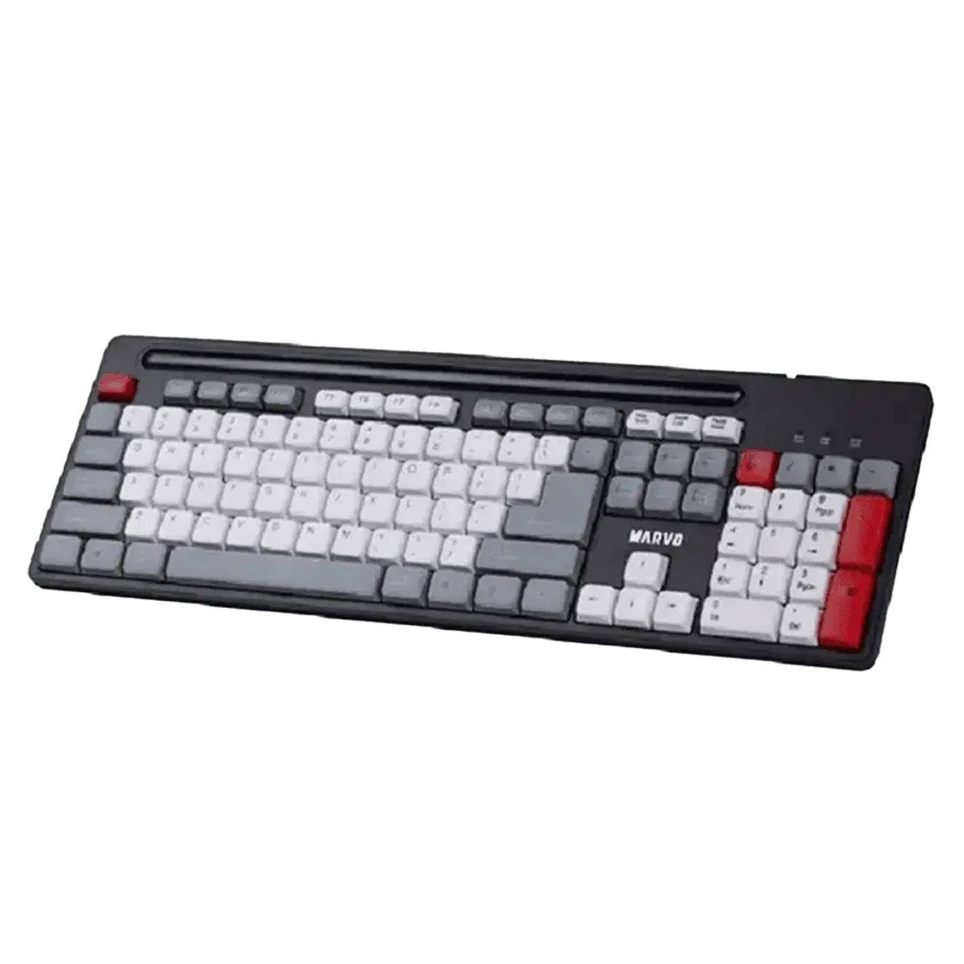 Marvo KB005 full-size 104-key office keyboard in red and black with multimedia shortcut keys