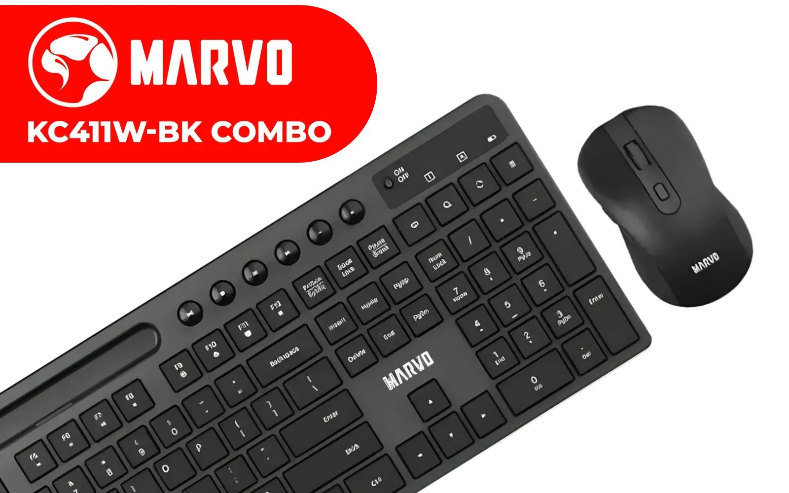 MARVO KC411W-EN-BK Wireless Keyboard & Mouse Combo / Supports up to 1600 DPI / KC411W-EN-BK
