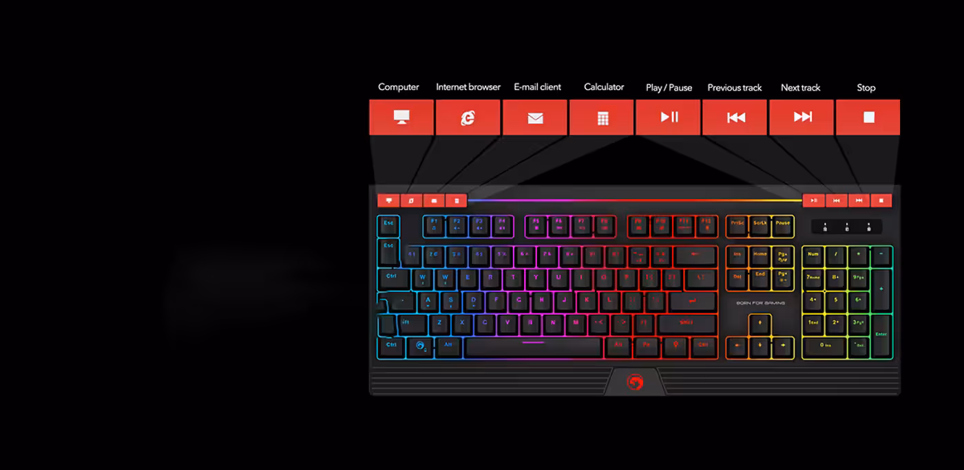MARVO KG880 Membrane Gaming Keyboard with Media Controls - Desktop View