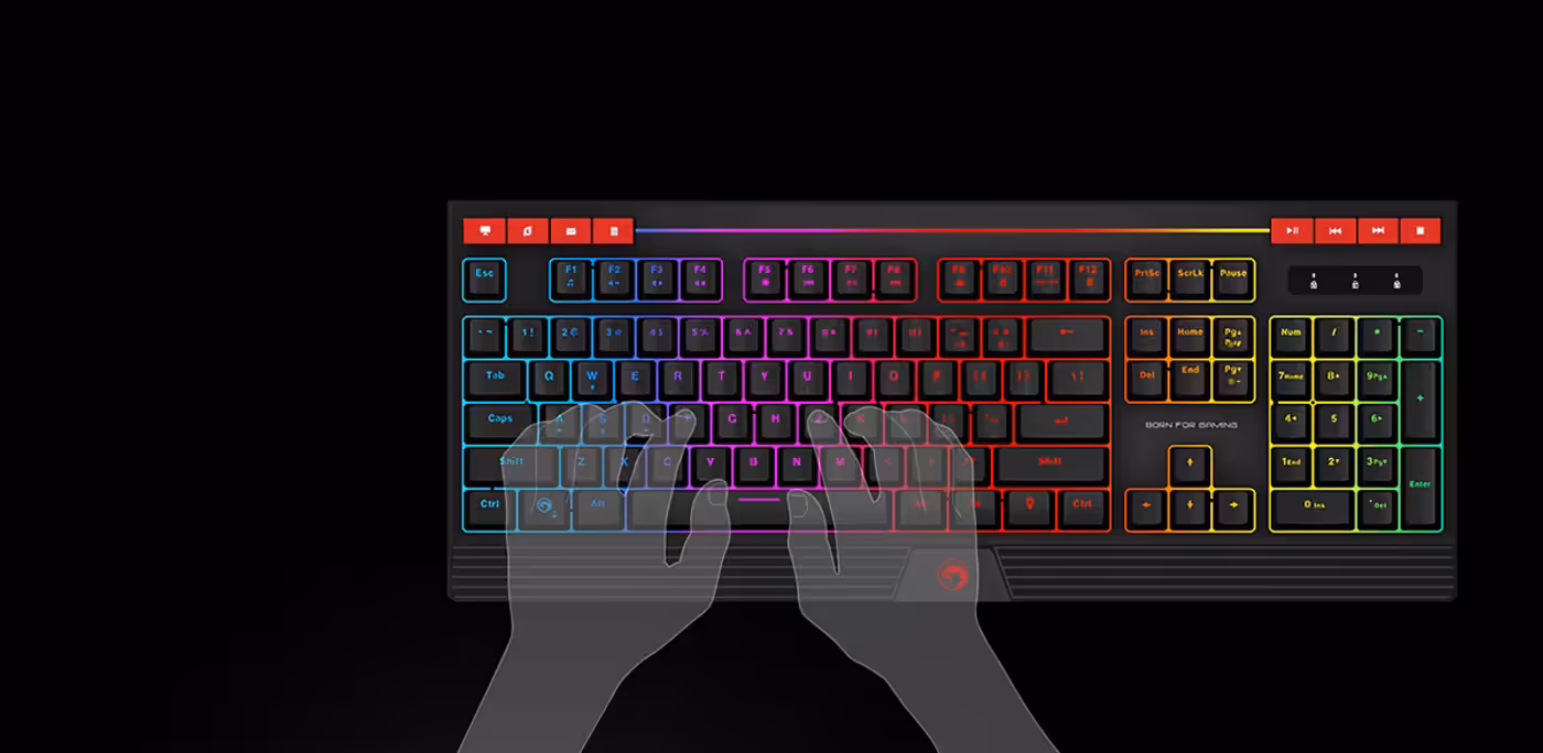 Ergonomic Wrist Rest of MARVO KG880 Membrane Gaming Keyboard - Desktop View