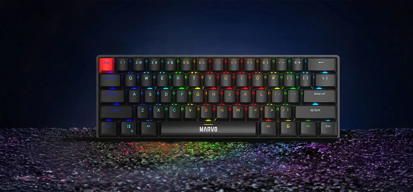 MARVO KG933G Saber 61 Mechanical Gaming Keyboard Overview - Red Switch