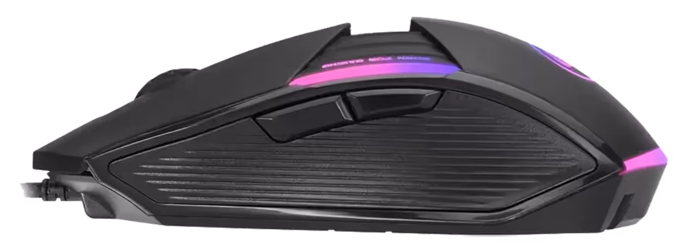 Black gaming mouse with integrated RGB backlighting