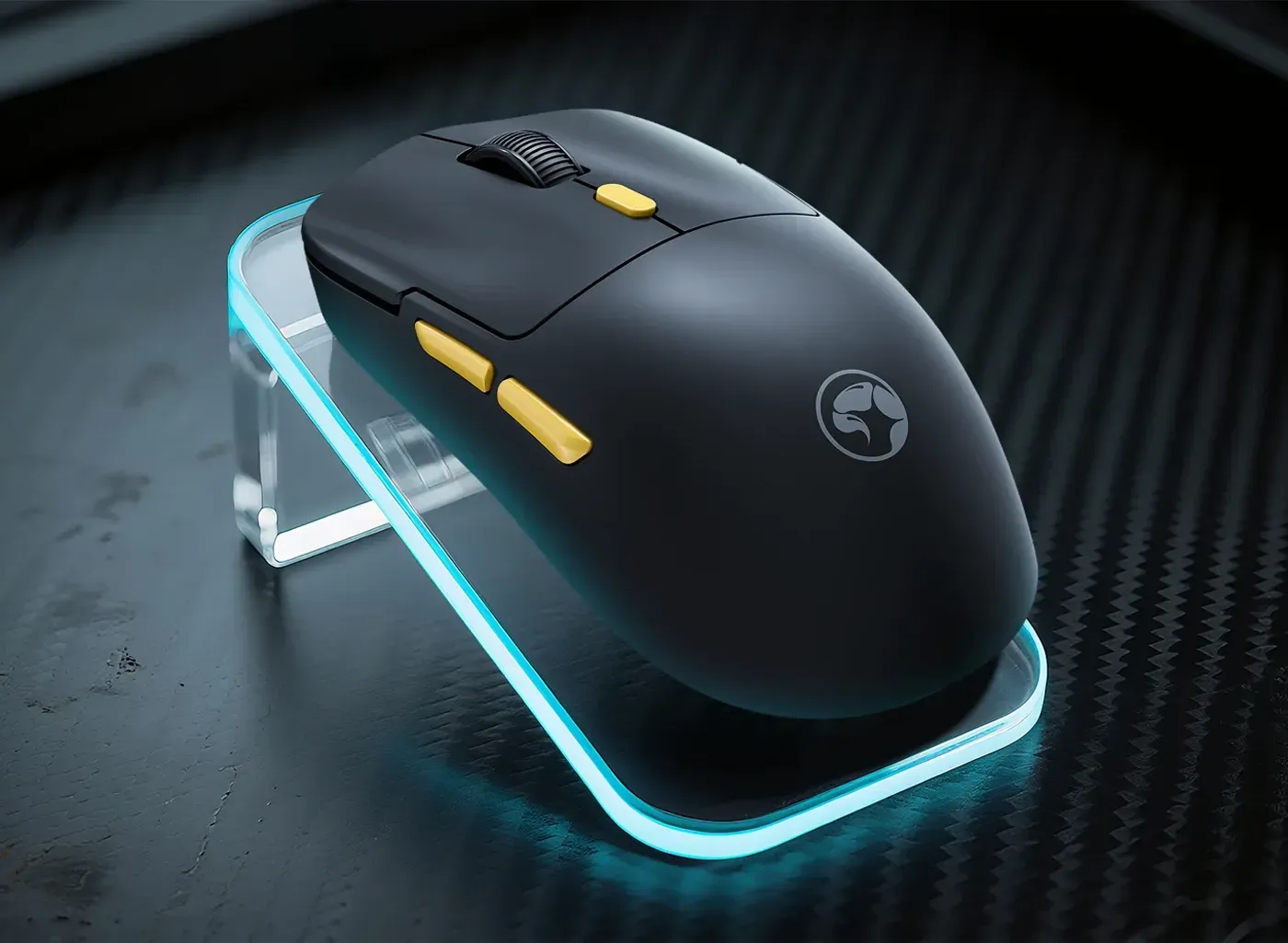 MARVO Niro 50 G912W wireless gaming mouse showing the top-mounted DPI button and ergonomic shell
